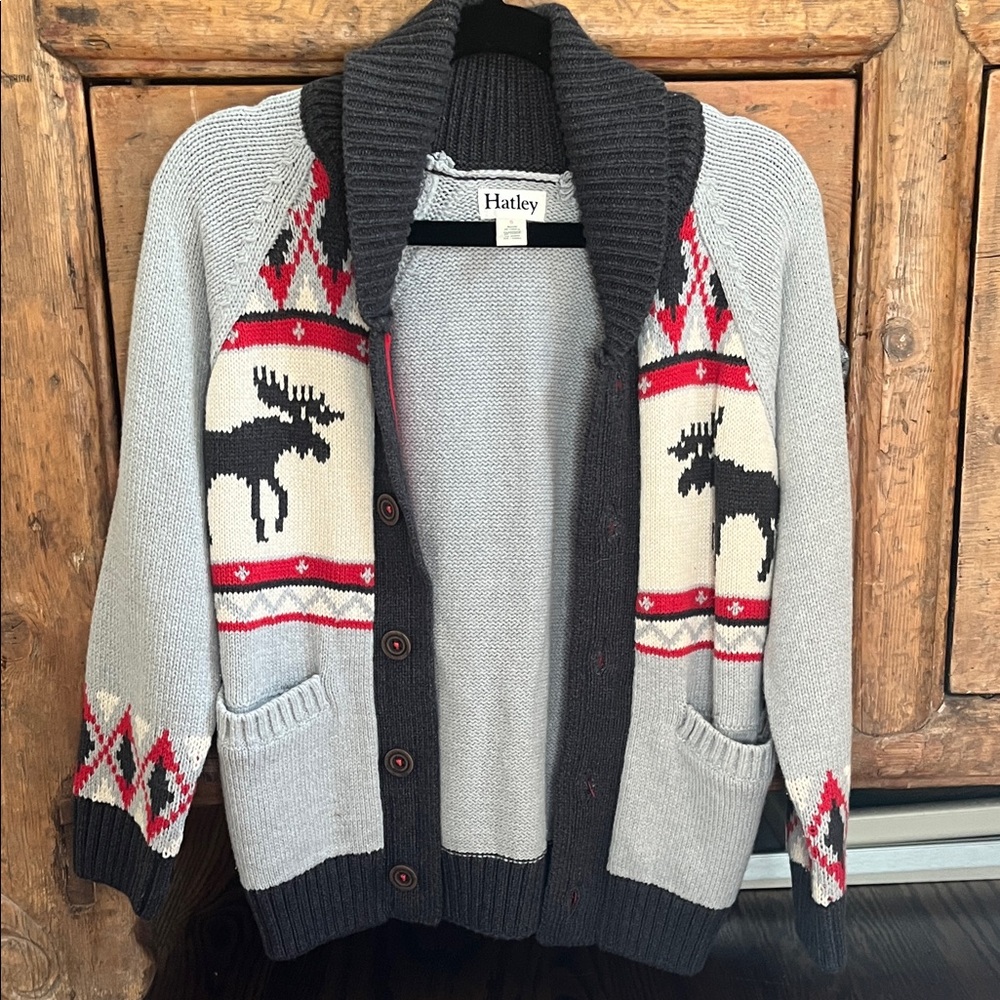 Hatley Gray and Red Moose Cardigan